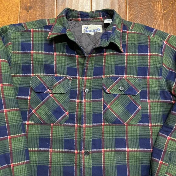 Lumber Jack Vintage 80s Quilt Lined Flannel Jacket Green Navy Men's Size XL - Picture 2 of 10